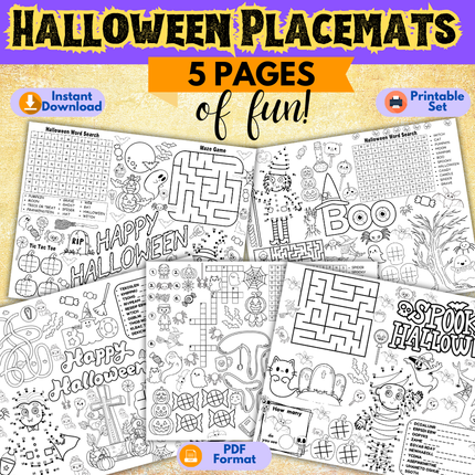 Halloween Themed Autumn Activity Placemat Printable Instant Download