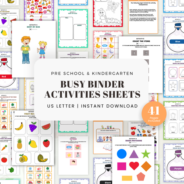 Be Busy Book Preschool to Kindergarten fun Activities and Worksheets - Instant Download PDF