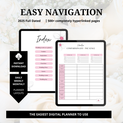 Digital Wedding Planner for Ipad 87 Hyperlinked Pages for easy wedding planning