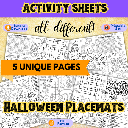 Halloween Themed Autumn Activity Placemat Printable Instant Download