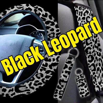 4 PC Car Accessories Set in Black Leopard Shimmer Kim's Korner Wholesale