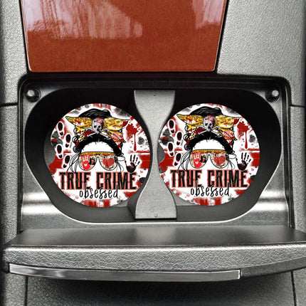 True Crime Obsessed Neoprene Car Coaster Set for Cup Holder Absorbent Washable and Fun Kim's Korner Wholesale Car Coaster