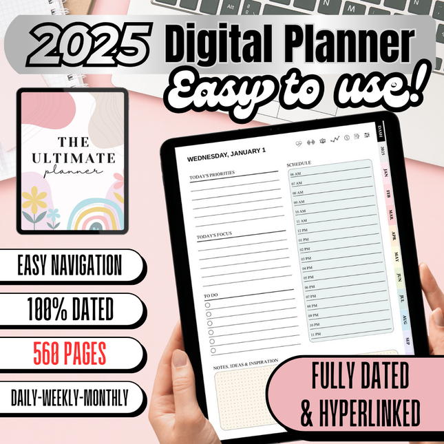 2025 Digital Planner | Fully Hyperlinked | Easy to Use | Goodnotes Planner | ADHD Planner 2025 | Digital Journal | Digital Agenda