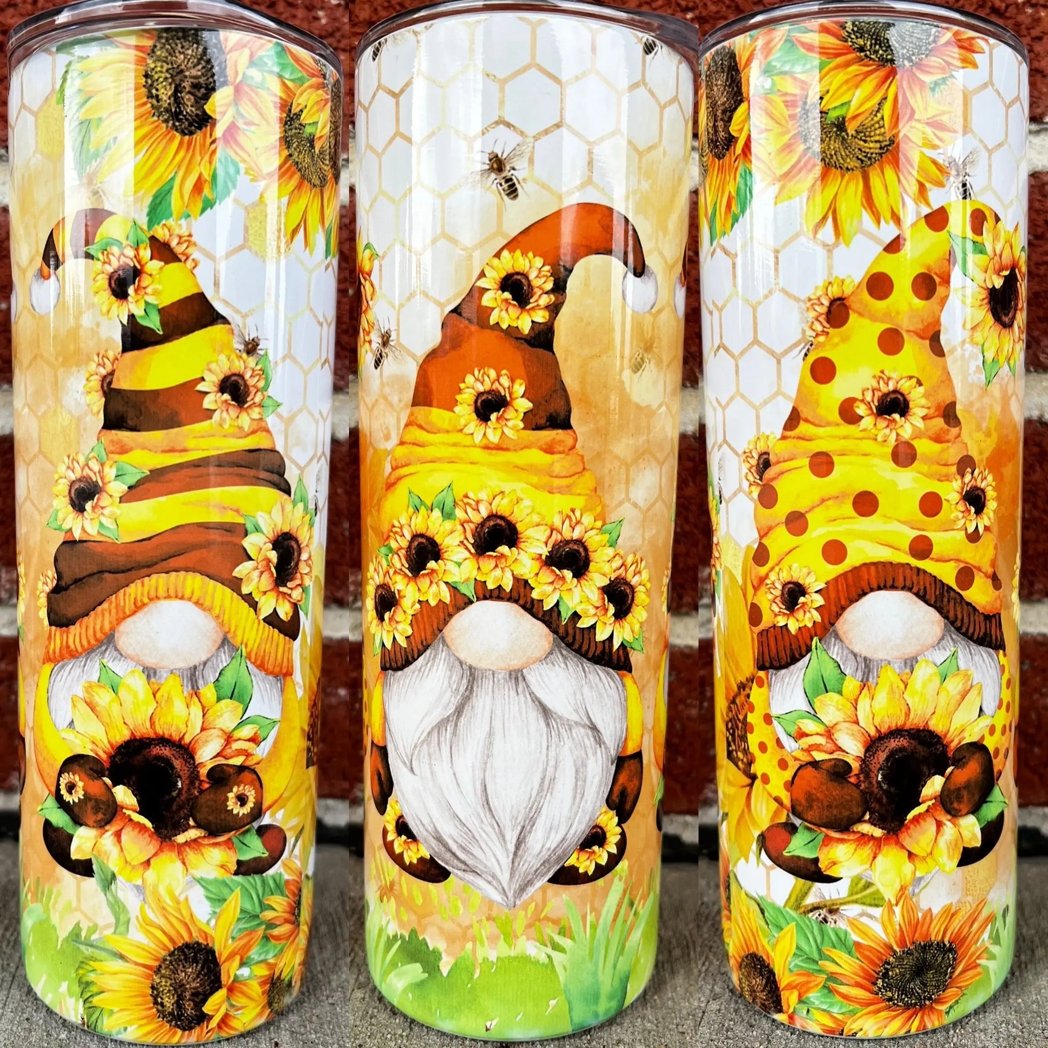 Sunflower Gnome 20 oz insulated tumbler with lid and straw